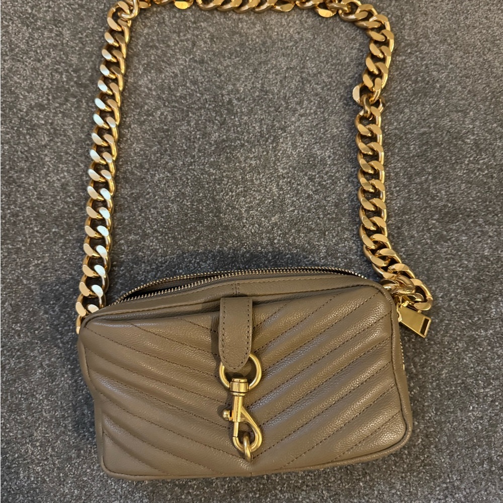 Rebecca Minkoff Taupe Crossbody Bag with Gold Chain